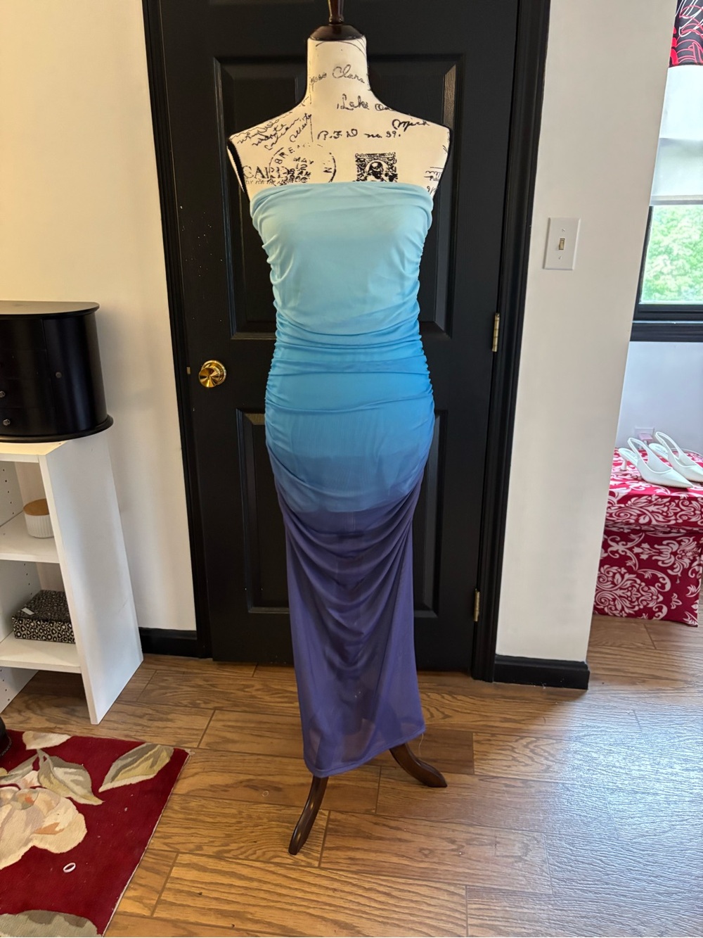 SHEIN Strapless Ombre Maxi Dress in Aqua and Purple